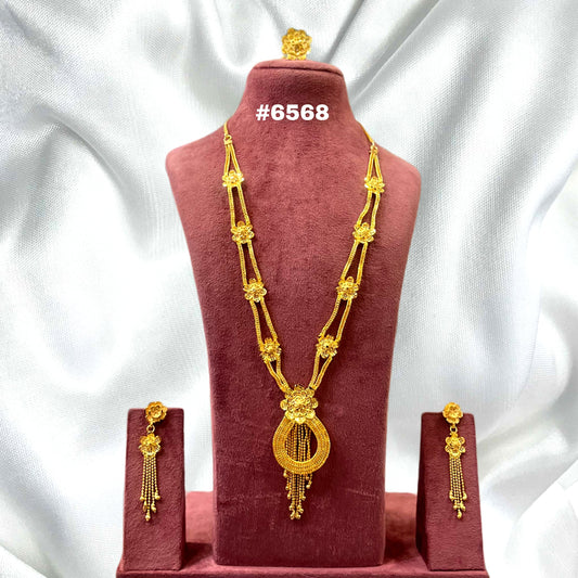 Gold Plated Hand Made Jewelry Long Necklace Set, PMJ Model No: 6568