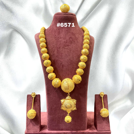 Gold Plated Hand Made Jewelry Long Necklace Set, PMJ Model No: 6571