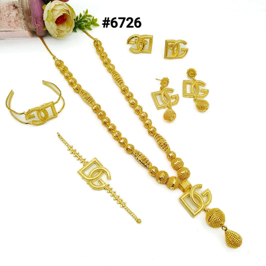 Exclusive Gold Plated Long Necklaces Set with Bracelet, PMJ Model No: 6726