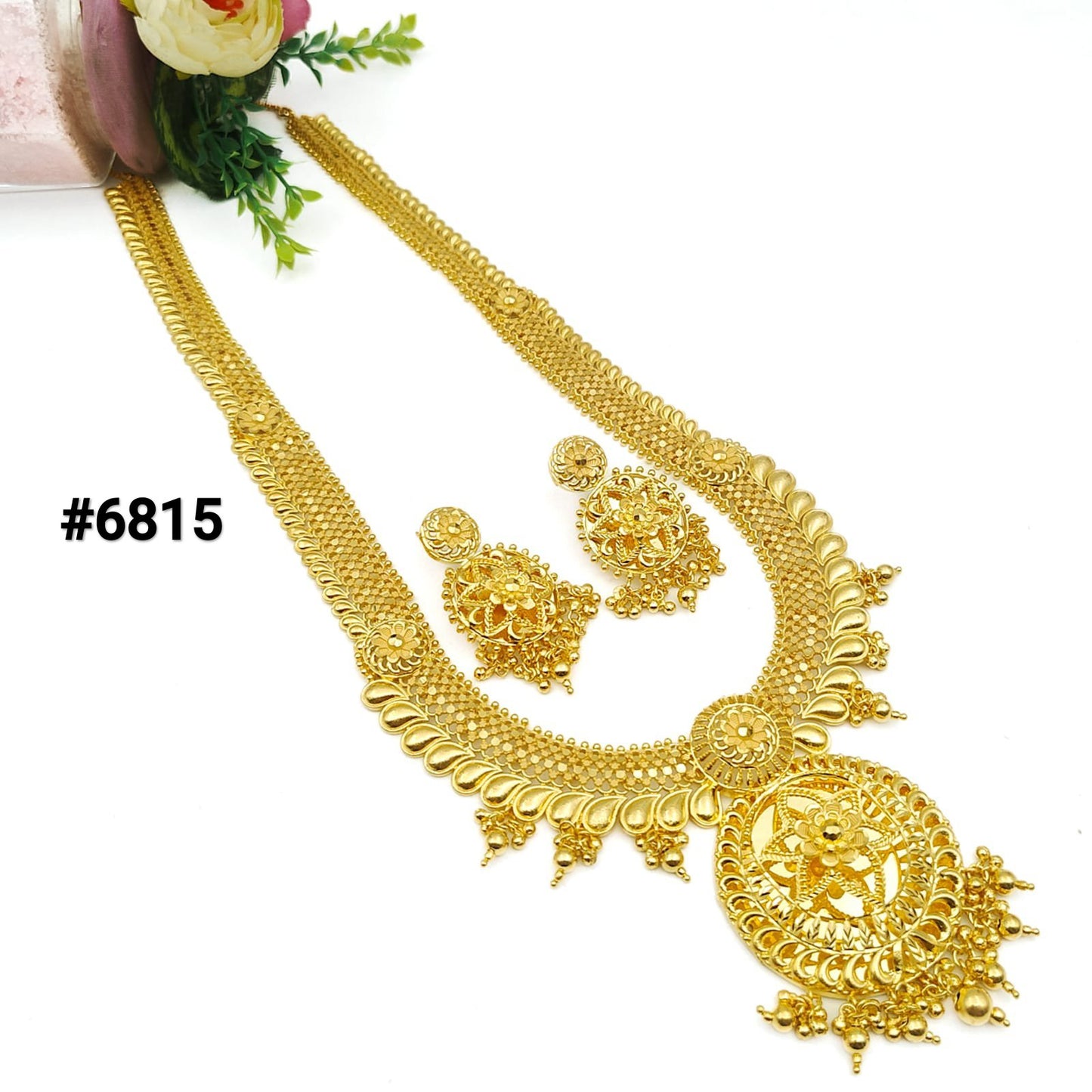 Gold Plated Long Necklace with Earrings Set, PMJ Model No: 6815