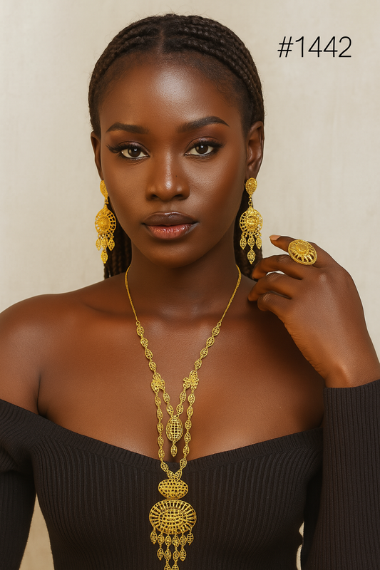 Gold plated Mirror Pendant Necklace with Earrings and Ring Spicy Style Sale MODEL : 1442