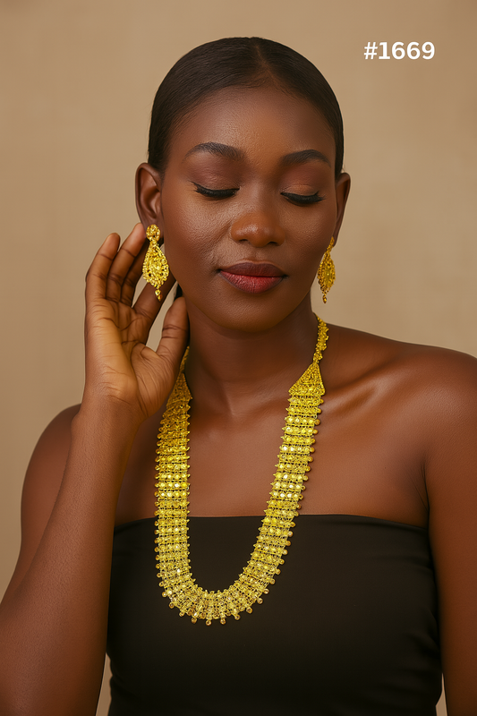 PMJ Sublime Gold Plated Beautiful Long Necklace Set Fashion Jewelry Sale MODEL : 1669