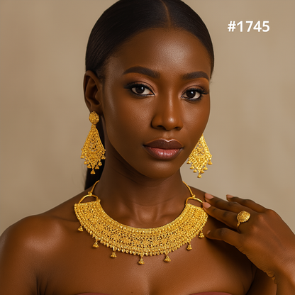 Gold Plated Bridal Short Chokkar Necklace Set, PMJ Model No: 1745