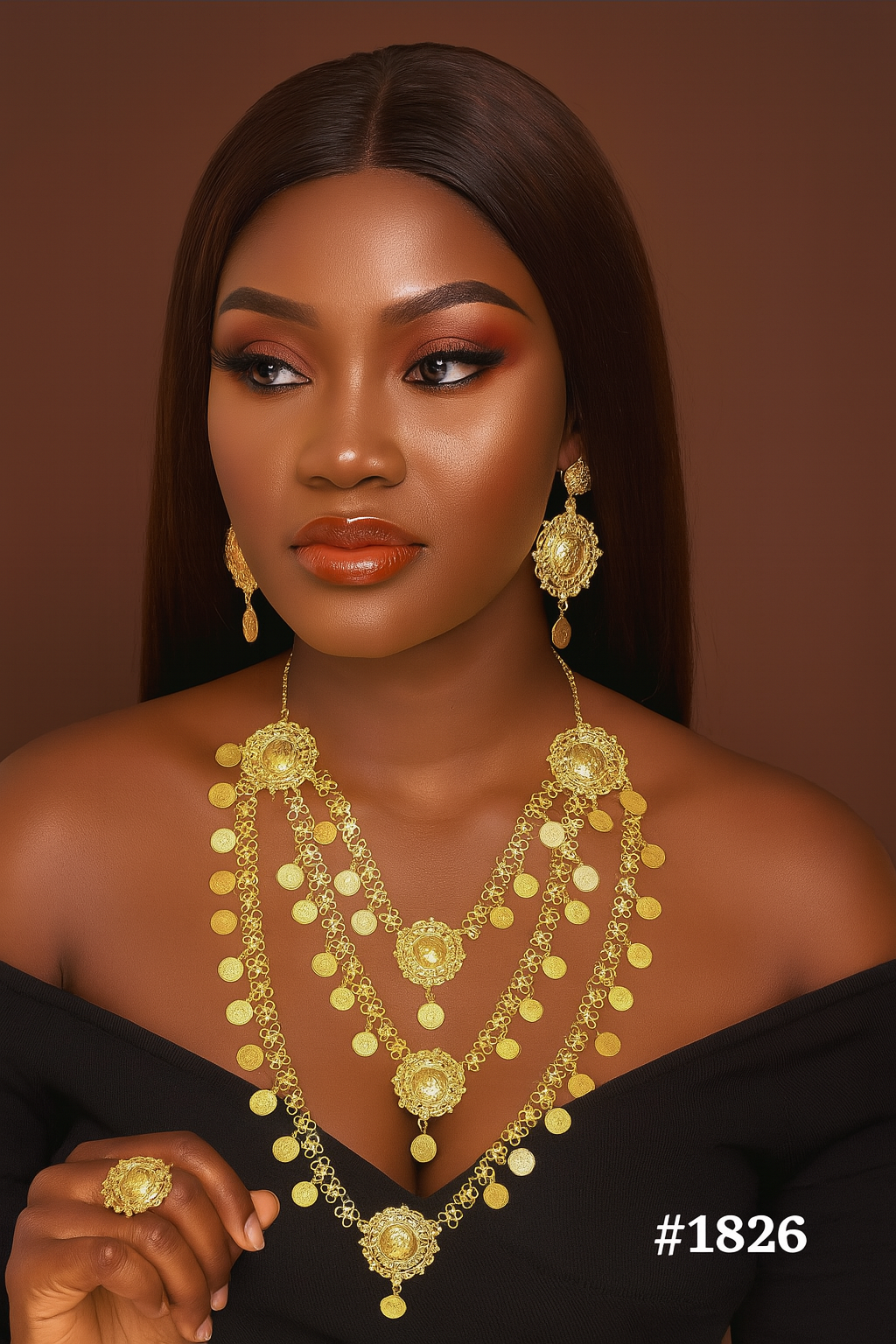 Gold Plated Stylish Long Necklace with Earrings MODEL: 1826