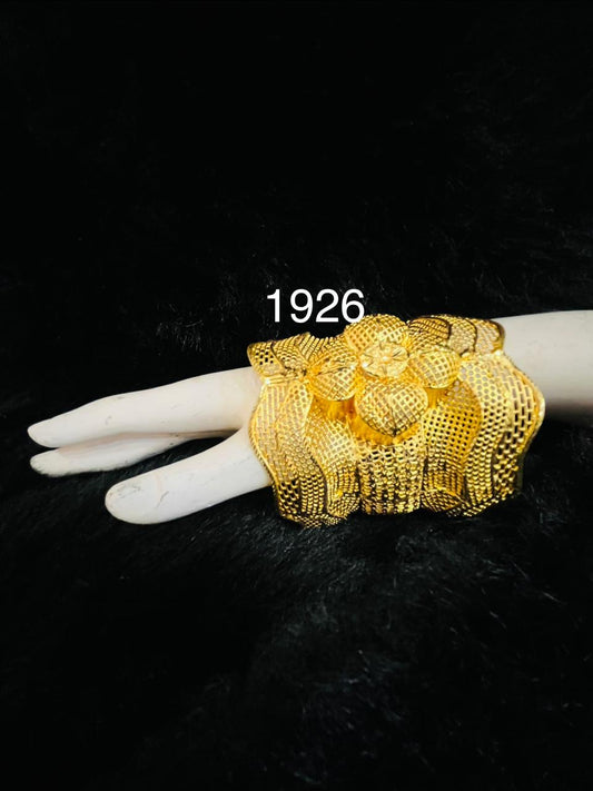 Gold Plated Adjustable Broad Bracelet Flower Design Style Jewelry Sale MODEL : 1926
