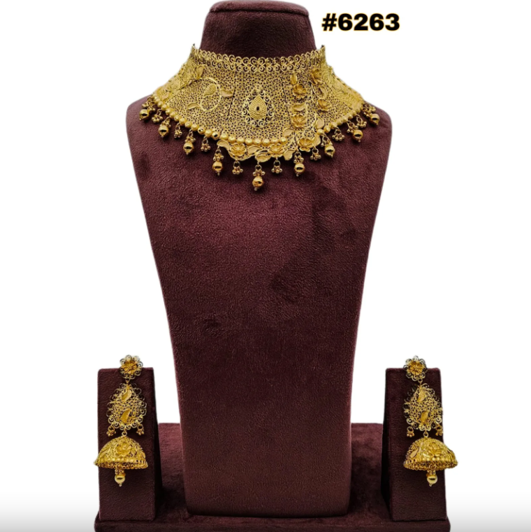 Gold Plated Bridal Short Necklace Set, PMJ Model No: 6263