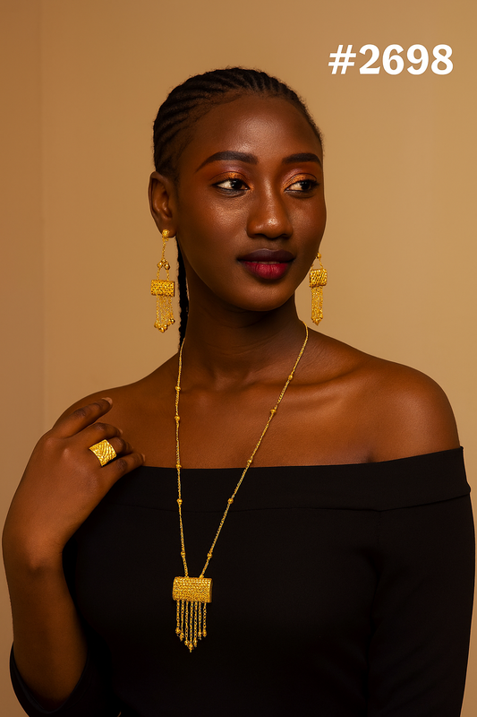 Gold-plated-beautiful-stylish-long-necklace-with-earrings-model:2698
