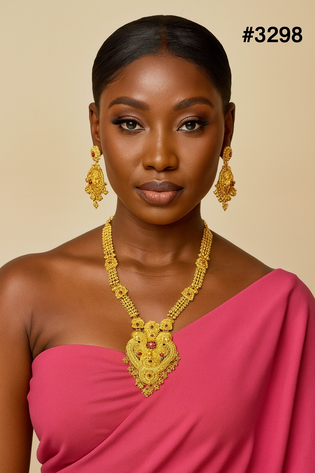 Gold Plated Hand Made Jewelry Long Necklace Set, PMJ Model No: 3298