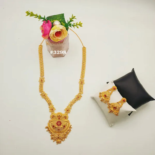 Gold Plated Hand Made Jewelry Long Necklace Set, PMJ Model No: 3298