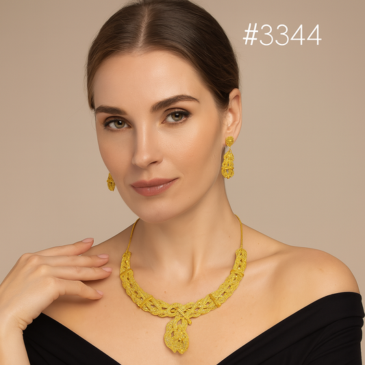 Gold Plated Hand Made Short Necklace Set, PMJ Model No: 3344