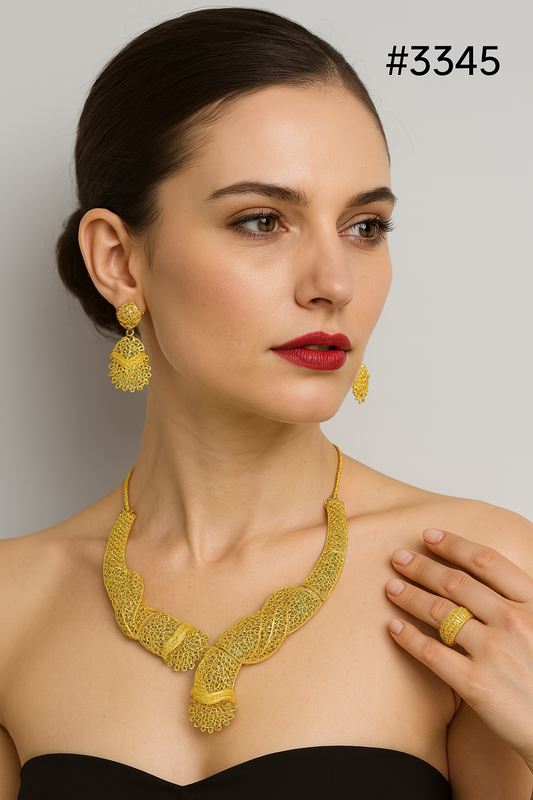 Gold Plated Hand Made Short Necklace Set, PMJ Model No: 3345
