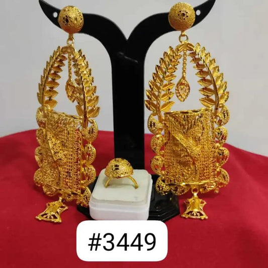 PMJ BEAUTIFUL GOLD PLATED EARRINGS WITH FINGER RING COMBO MODEL NO. 3449