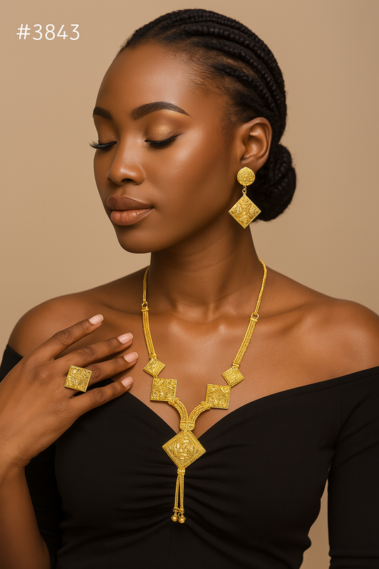 Gold Plated Bridal Short Necklace Set, PMJ Model No: 3843