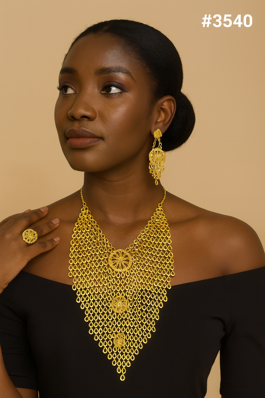 Gold Plated Hand Made Jewelry Long Necklace Set, PMJ Model No: 3540