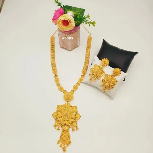 Gold Plated Long Necklace with Earrings Set, PMJ Model No: 3685