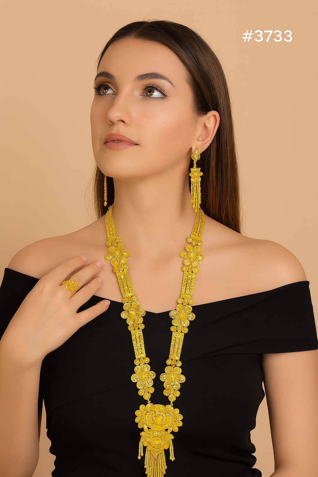 Exclusive Gold Plated Long Necklaces Set, PMJ Model No: 3733