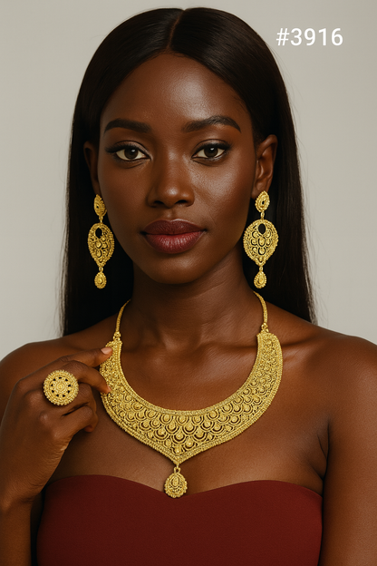 Gold Plated Bridal Short Necklace Set, PMJ Model No: 3916
