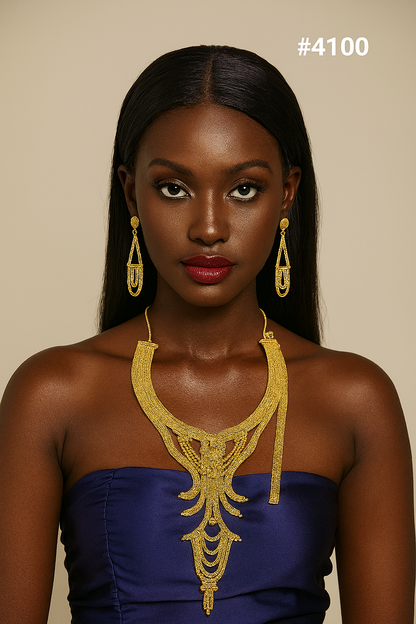 Gold Plated Beautiful Long Necklace with Earrings MODEL: 4100