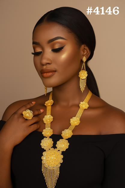 Gold Plated Beautiful Long Necklace with Earrings MODEL NO: 4146