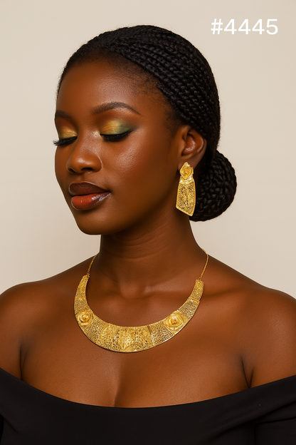 Gold Plated Hand Made Short Necklace Set, PMJ Model No: 4445