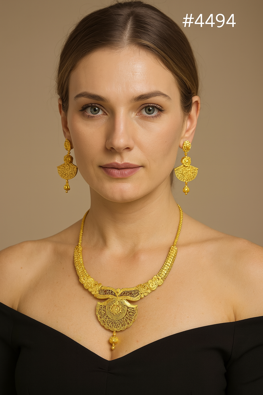 Gold Plated Bridal Short Necklace Set, PMJ Model No: 4494