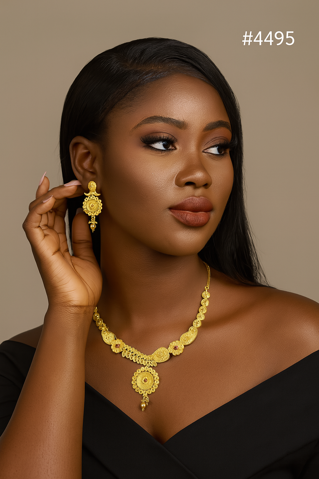 Gold Plated Bridal Short Necklace Set, PMJ Model No: 4495