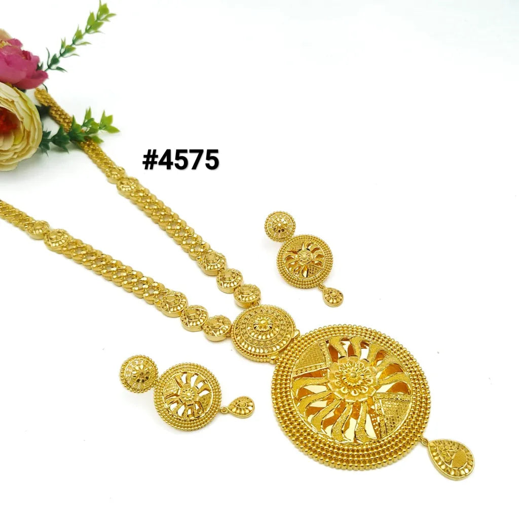 Gold Plated Long Necklace with Earrings Set, PMJ Model No: 4575