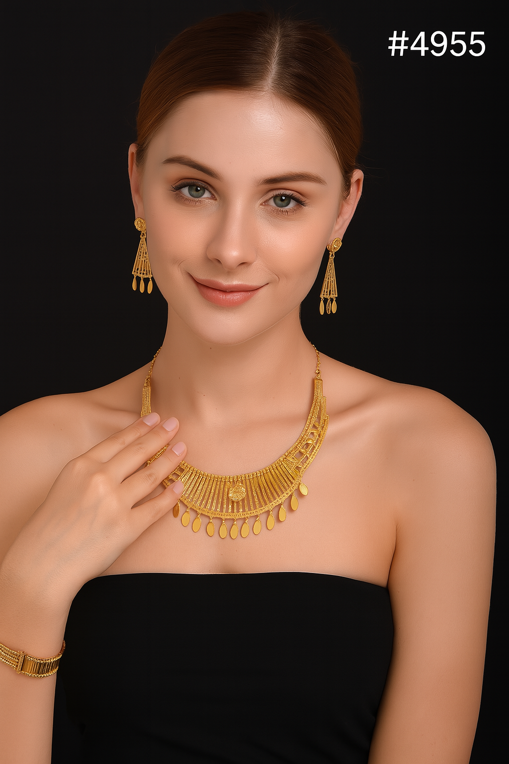 Gold Plated Bridal Short Necklace Set, PMJ Model No: 4955