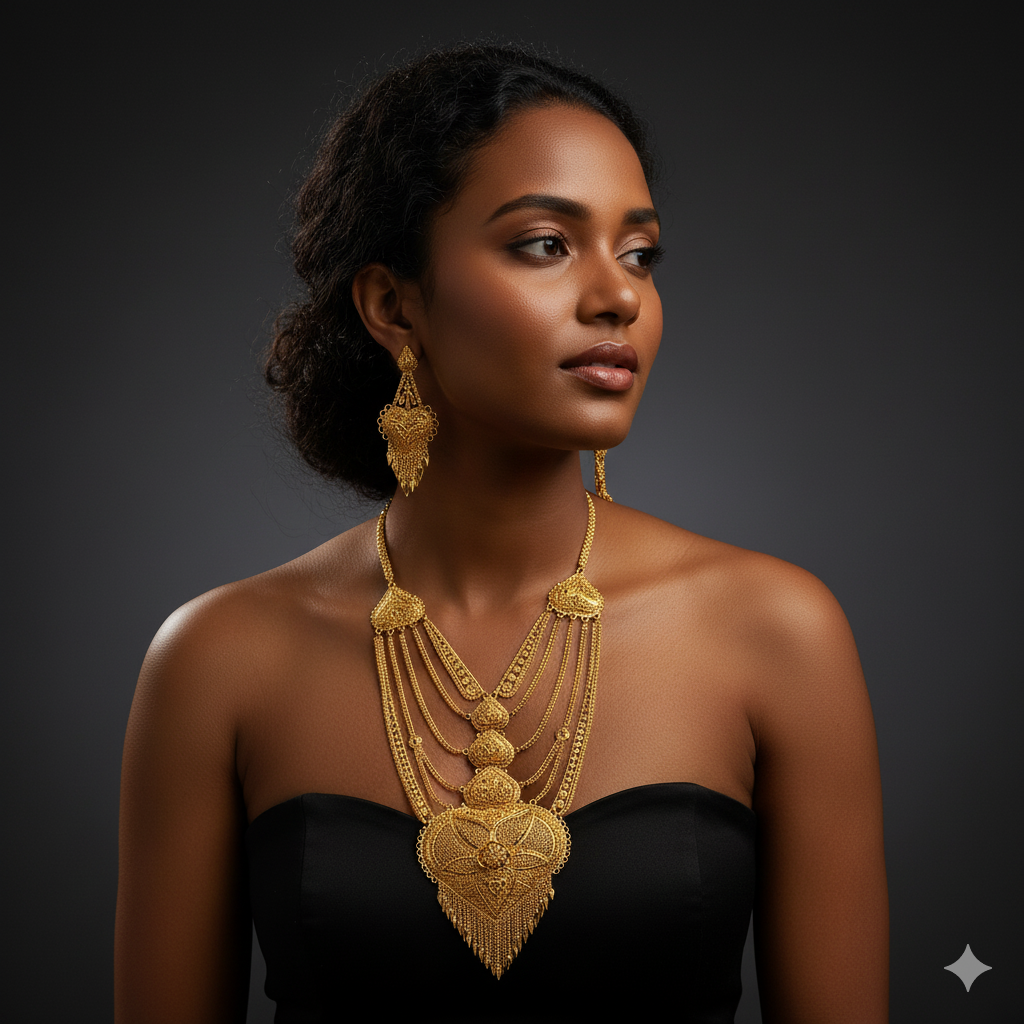 Exclusive Gold Plated Long Necklaces Set, PMJ Model No: 4964
