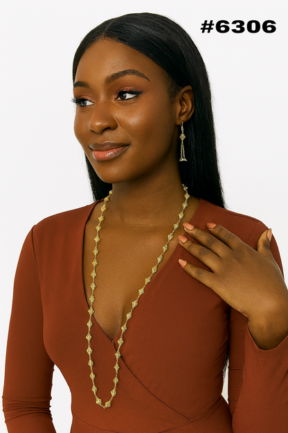 Designer Gold Plated Long Necklace Set, PMJ Model No: 6306