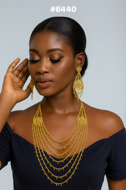Gold Plated Hand Made Jewelry Long Necklace Set, PMJ Model No: 6440