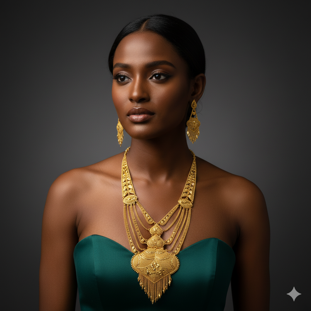 Gold Plated Long Necklaces Set, PMJ Model No: 6467