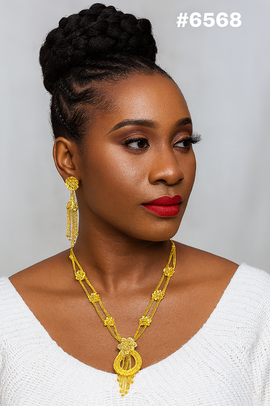 Gold Plated Hand Made Jewelry Long Necklace Set, PMJ Model No: 6568