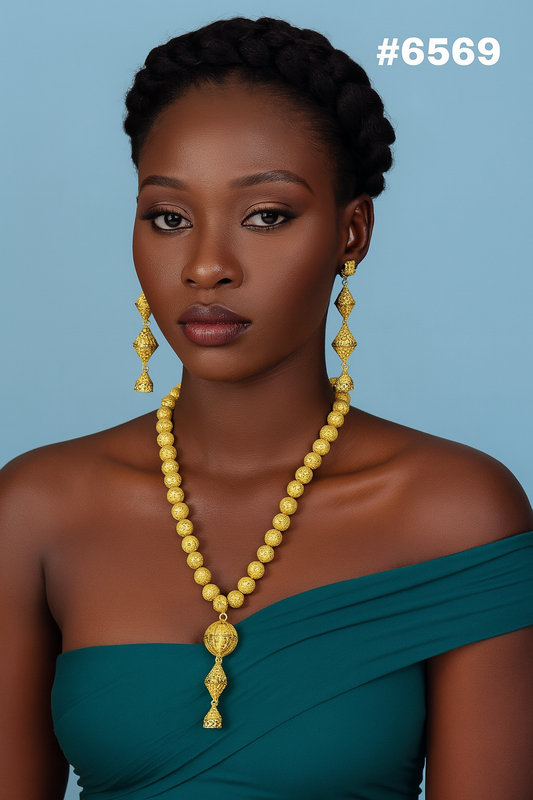 Gold Plated Hand Made Jewelry Long Necklace Set, PMJ Model No: 6569