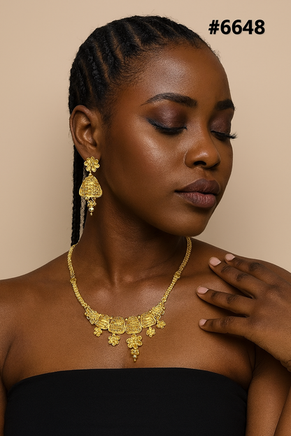Gold Plated Bridal Short  Necklace Set, PMJ Model No: 6648