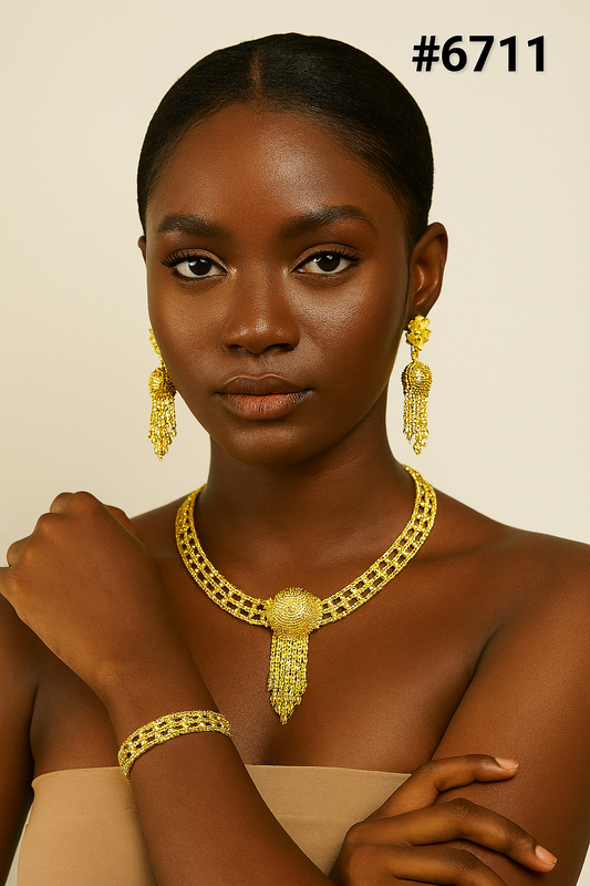 Gold Plated Hand Made Short Necklace Set, PMJ Model No: 6711