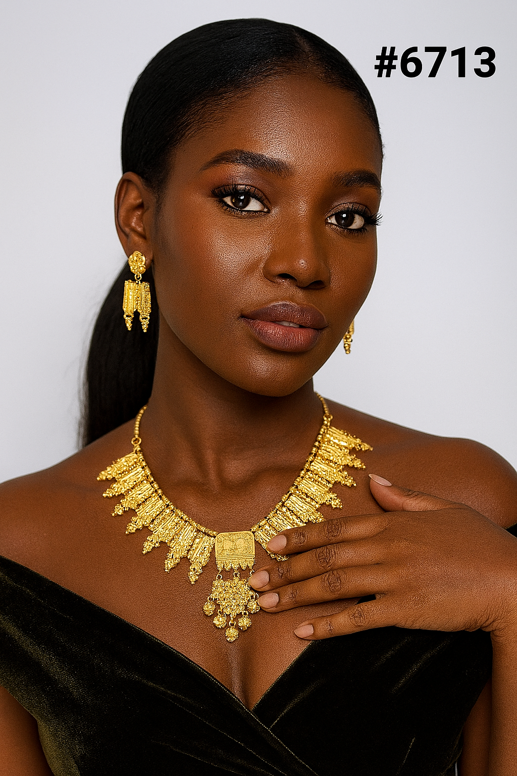 Gold Plated Bridal Short  Necklace Set, PMJ Model No: 6713