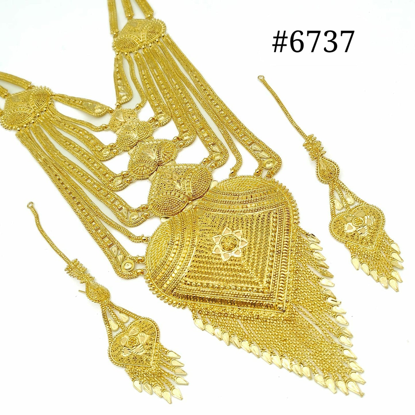 Gold Plated Long Necklace with Earrings Set, PMJ Model No: 6737