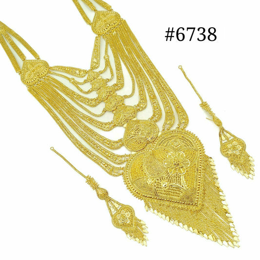 Gold Plated Long Necklace with Earrings Set, PMJ Model No: 6738