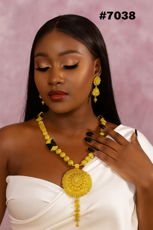 Gold Plated Hand Made Jewelry Long Necklace Set, PMJ Model No: 7038