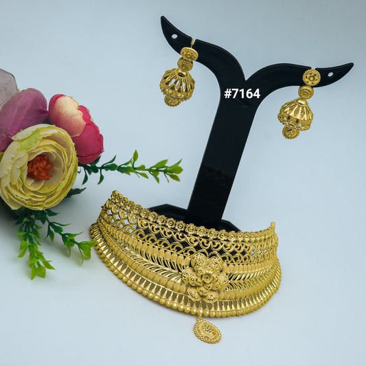 Gold Plated Short Necklace 1 Gram Gold Plated Jewellery PMJ Model No : 7164