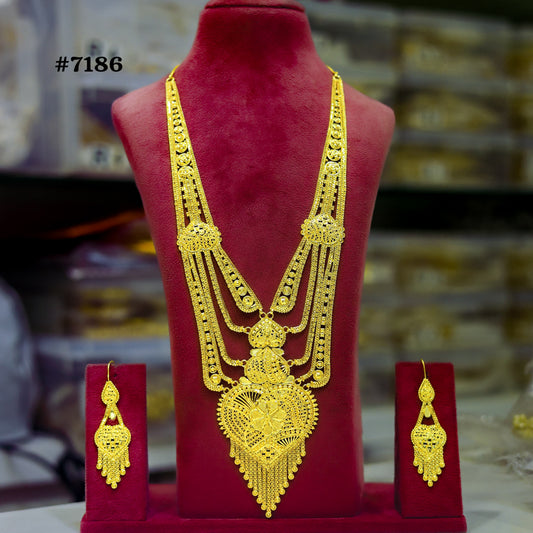 Gold Plated Long Necklace with Earrings Set, PMJ Model No: 7186