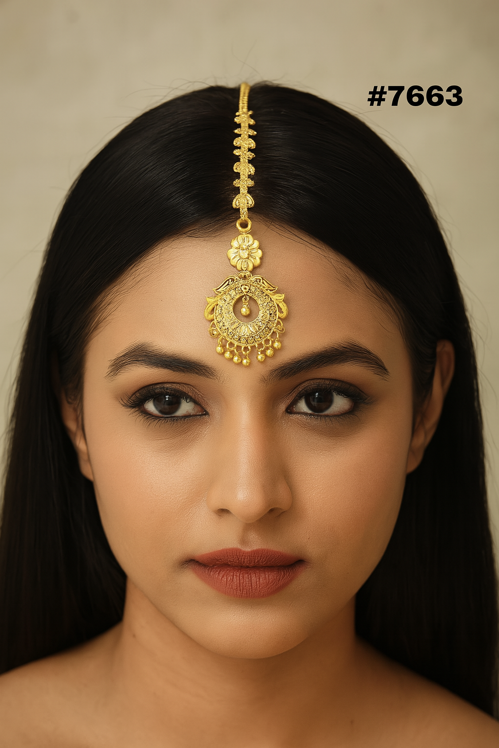 Gold Plated Head Chain ( Maang Tika ) PMJ Model No : 7663
