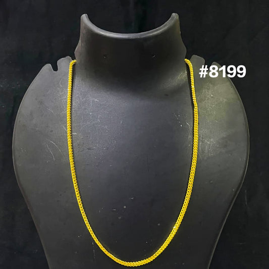 Yellow rope necklace on a black mannequin with '#8199' text.