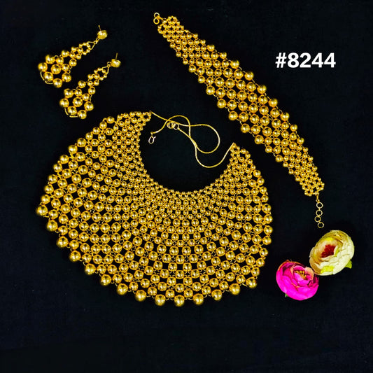 Bridal Gold Plated Jewelry Set Heavy Choker Necklace with Earrings & Bracelet PMJ model No : 8244