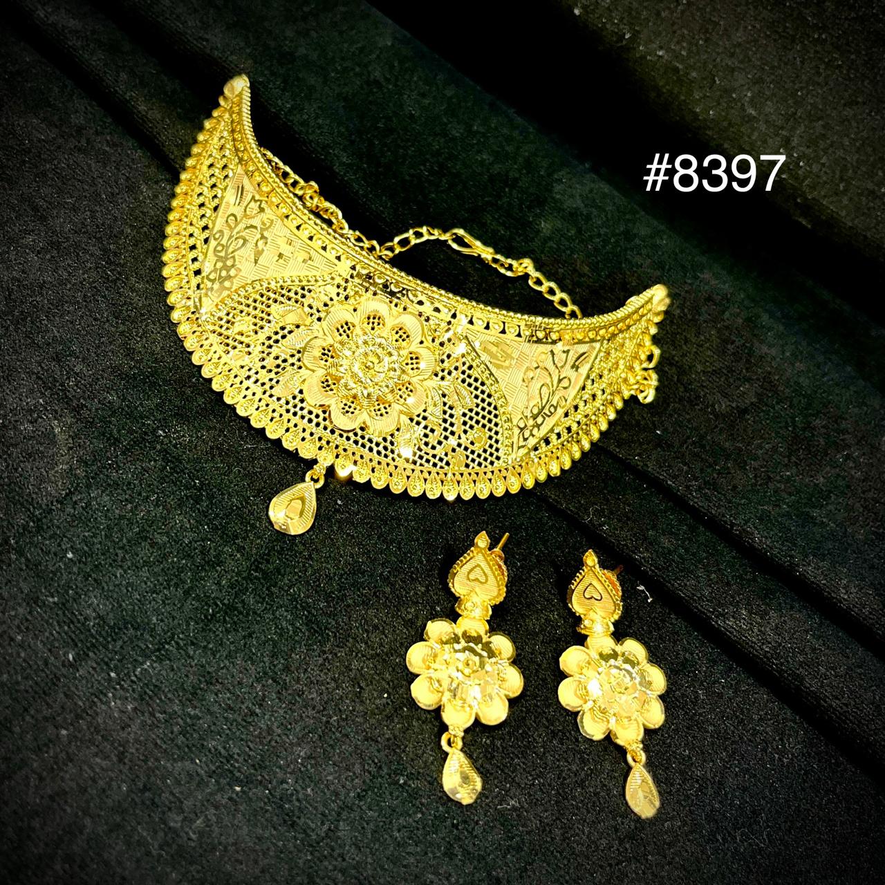 Gold Plated Floral choker necklace set Jewellery PMJ Model No : 8397