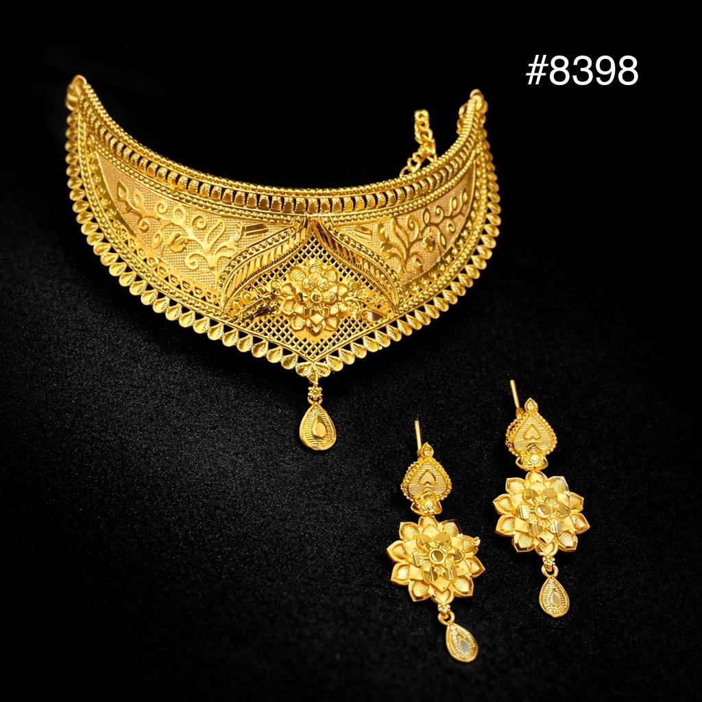 Gold Plated Floral choker necklace set Jewellery PMJ Model No : 8398
