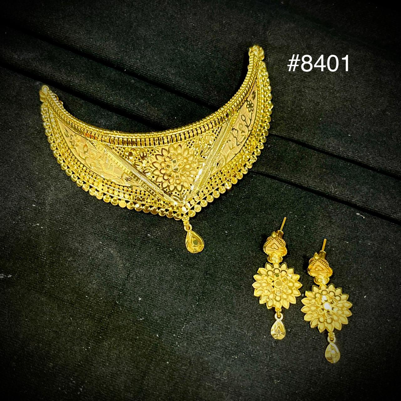 Gold Plated Floral choker necklace set Jewellery PMJ Model No : 8401