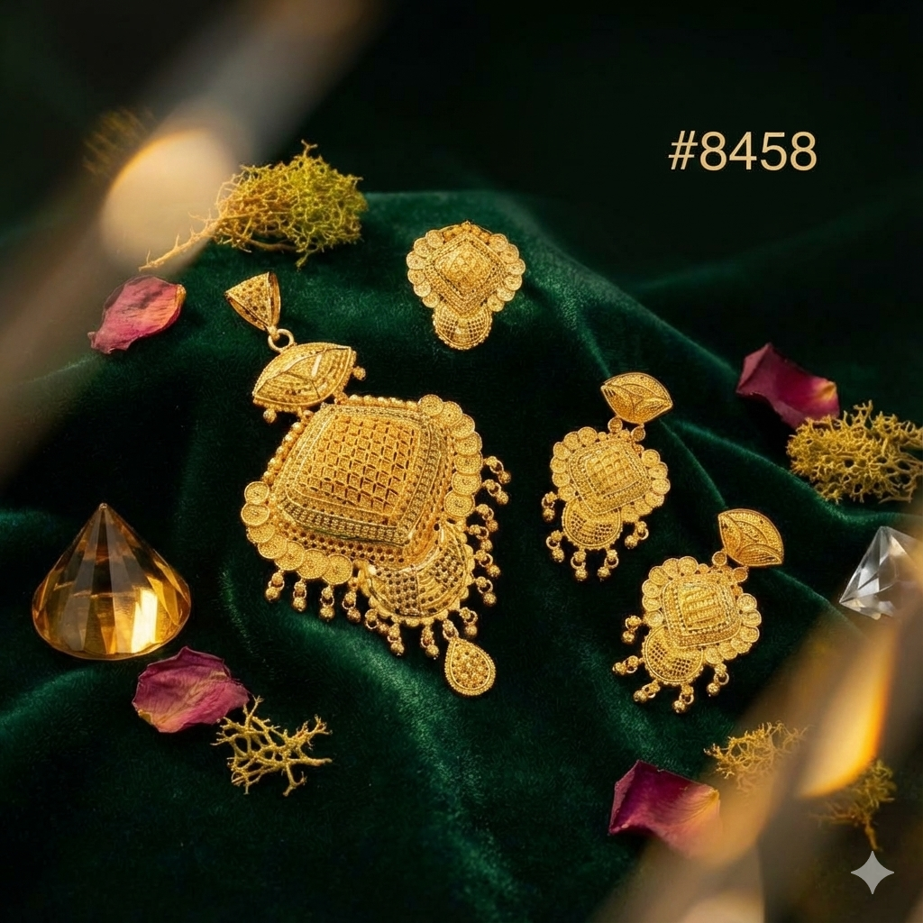 Gold Plated Pendant and Earring Set PMJ model no : 8458
