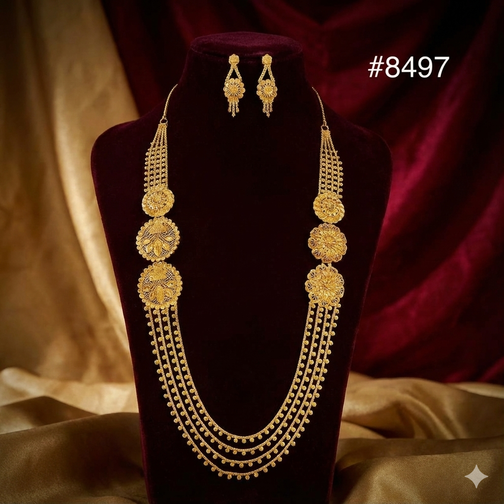 Gold Plated LONG NECKLACE 5 Gram Gold Plated Jewellery PMJ Model No : 8497